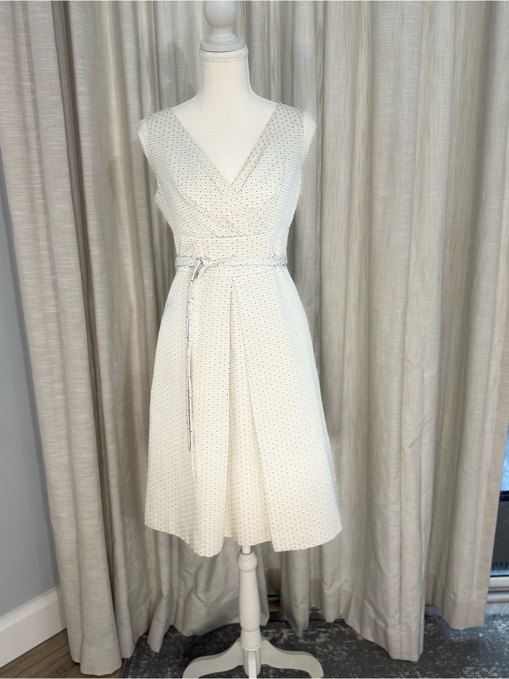 Talbots White Eyelet V-Neck Wrap Dress with Tie Belt